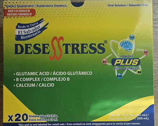 Desesstress "Reactivates your brain energy/ Reactiva tu cerebro Net Wt. iC cz, (300ml) 20 Viales/ Vials 10/14